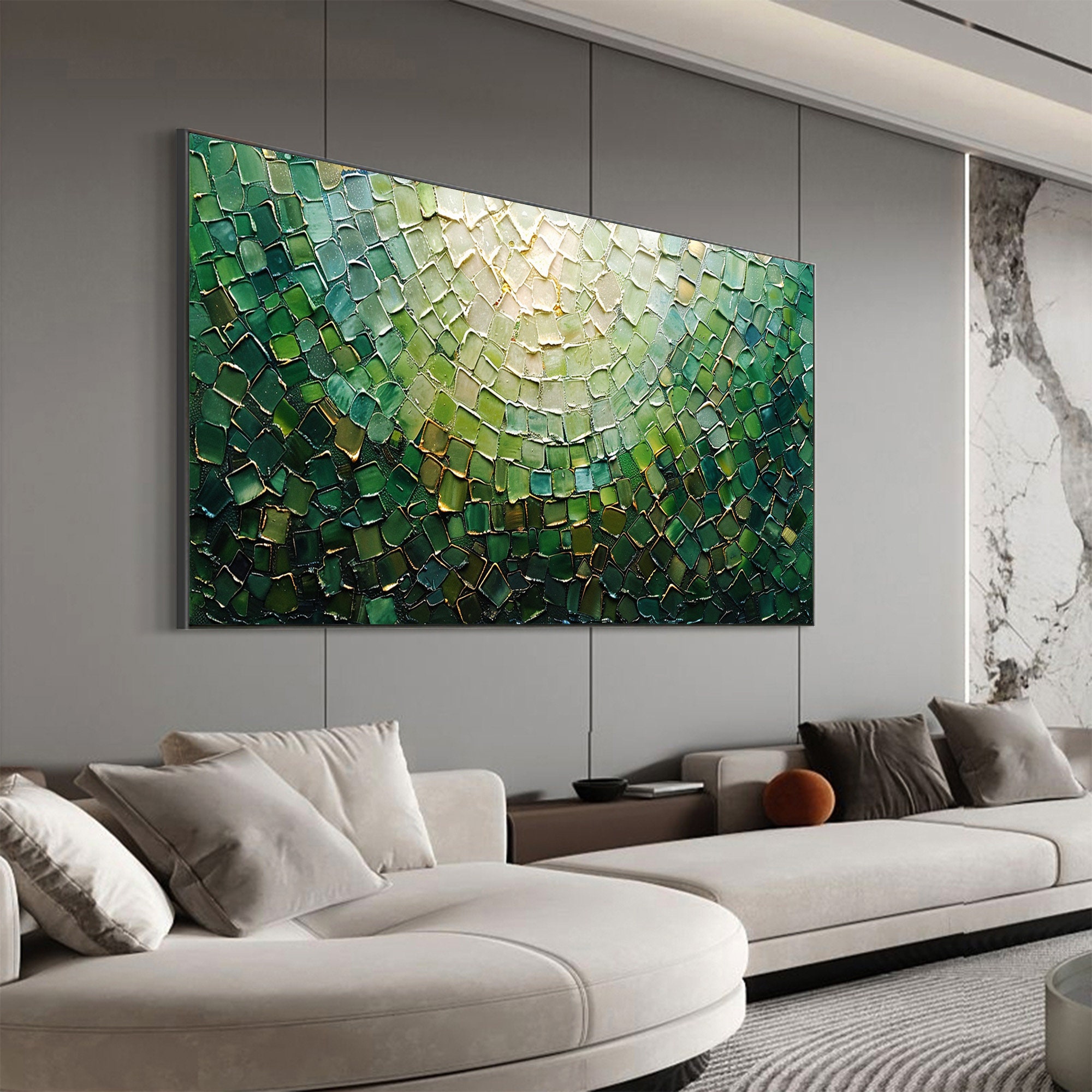 Original Green Oil Painting on Canvas Large Abstract Textured Palette ...
