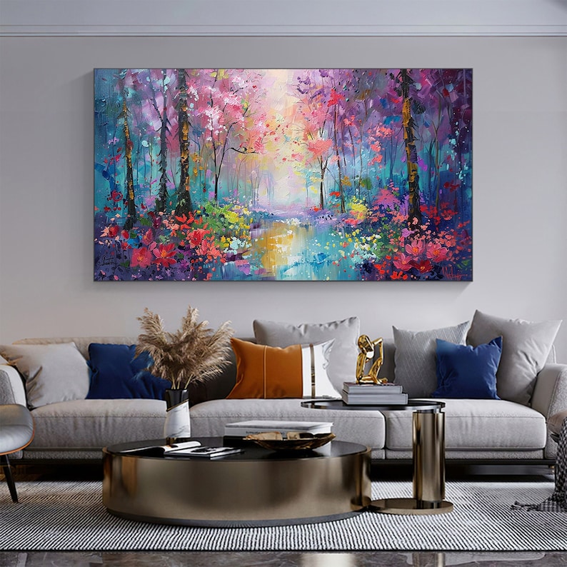 Large Original Forest Oil Painting on Canvas, Texture Wall Art Abstract ...