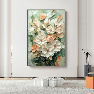 Original 3D Texture Floral Oil Painting on Canvas, Large Abstract Minimalist Flower Wall Art, Custom Modern Fashion Bedroom Home Decor Gift