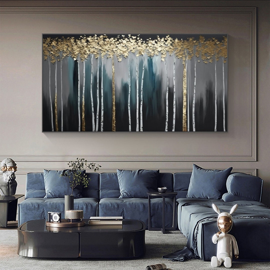 Abstract Gold Leaf Forest Oil Painting on Canvas Large Texture Wall Art ...