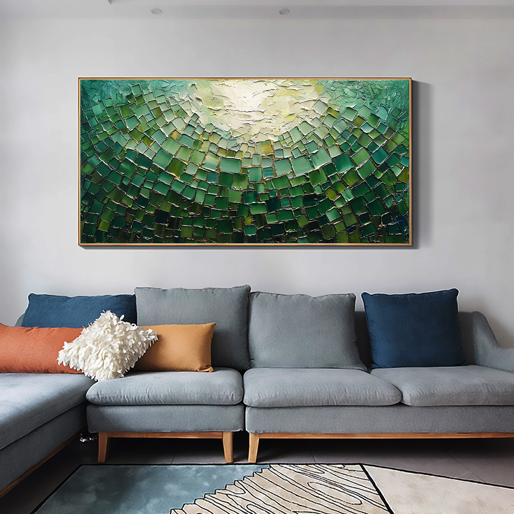 Original Green Oil Painting on Canvas, Large Abstract Textured Palette ...