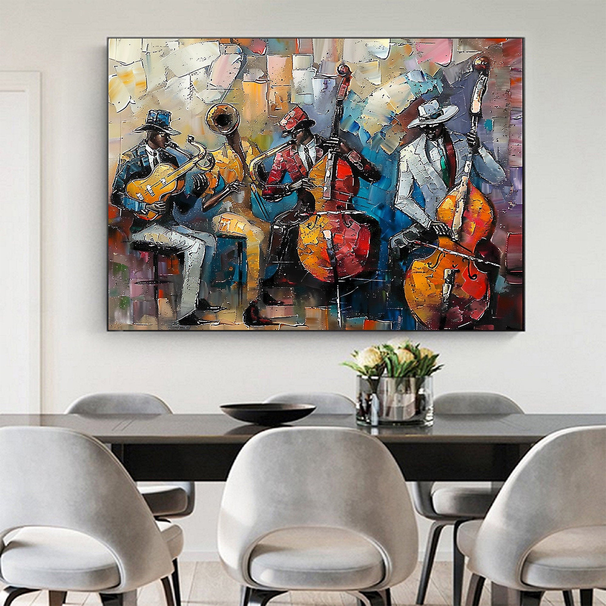 Abstract Jazz Music Oil Painting on Canvas Large Wall Art