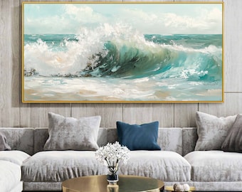Original 3D Texture Waves Canvas Oil Painting, Abstract Seascape Painting, Large Minimalist Wall Art, Custom Modern Living Room Wall Decor
