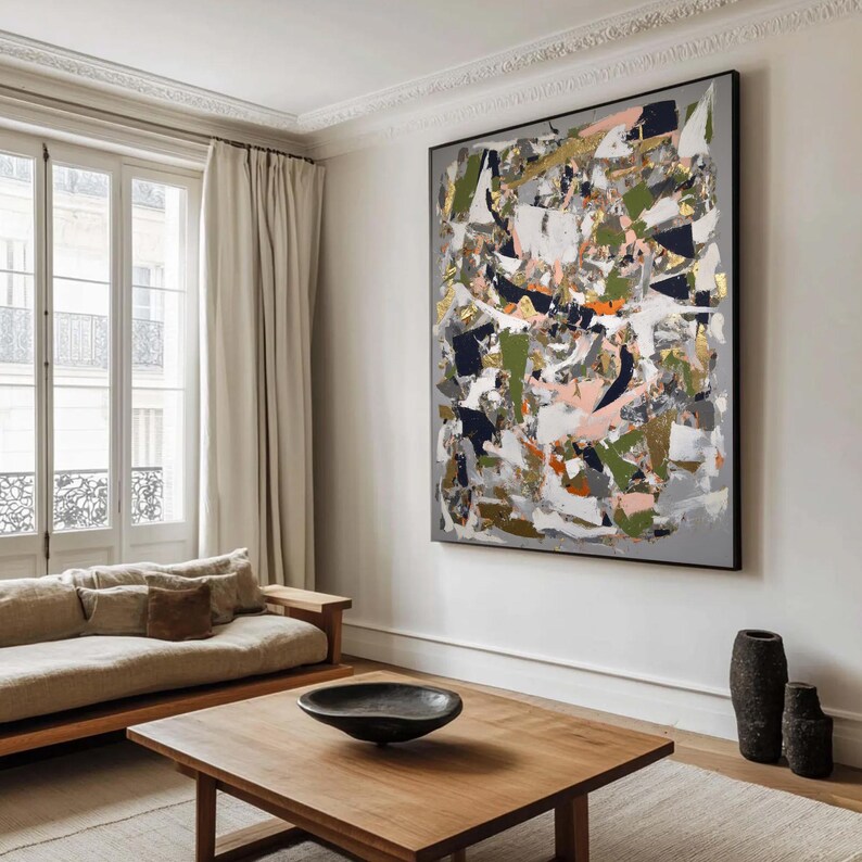 Large Textured Abstract Oil Painting on Canvas, Gold Leaf Wall Art ...