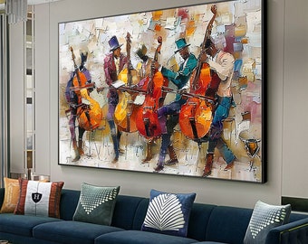 キャンバスウォールアートに描かれた大きな抽象ジャズバンドの油絵