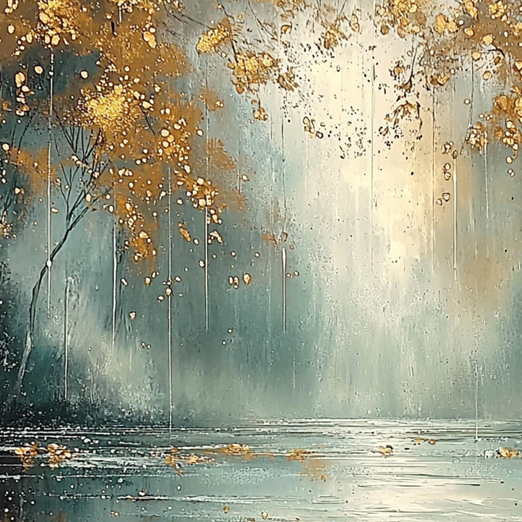 キャンバスに描かれた抽象風景画、オリジナルの金箔画、黄金の森の絵画