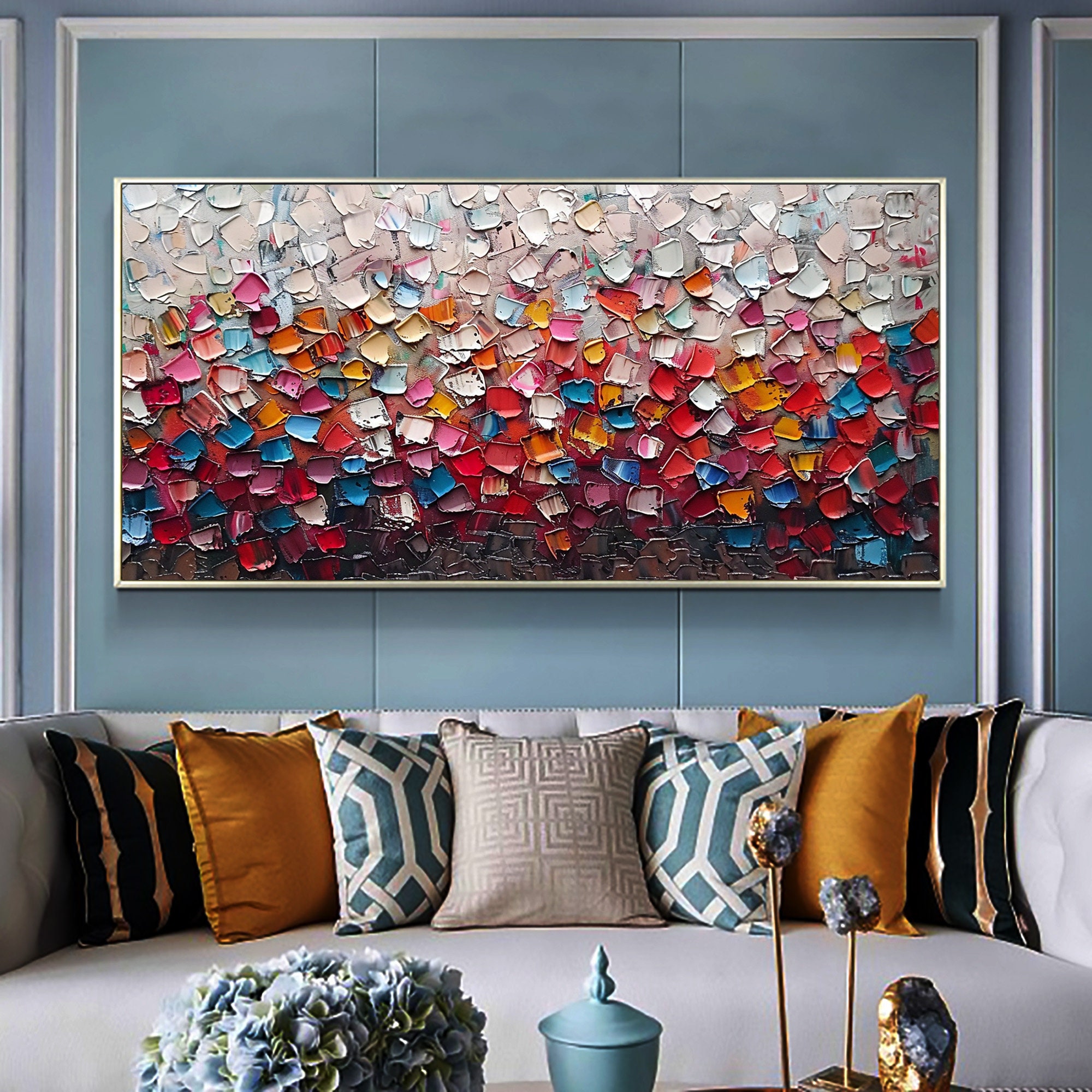 Original Boho Oil Painting on Canvas, Large Abstract Textured Color ...