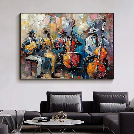 Abstract Jazz Music Oil Painting on Canvas Large Wall Art