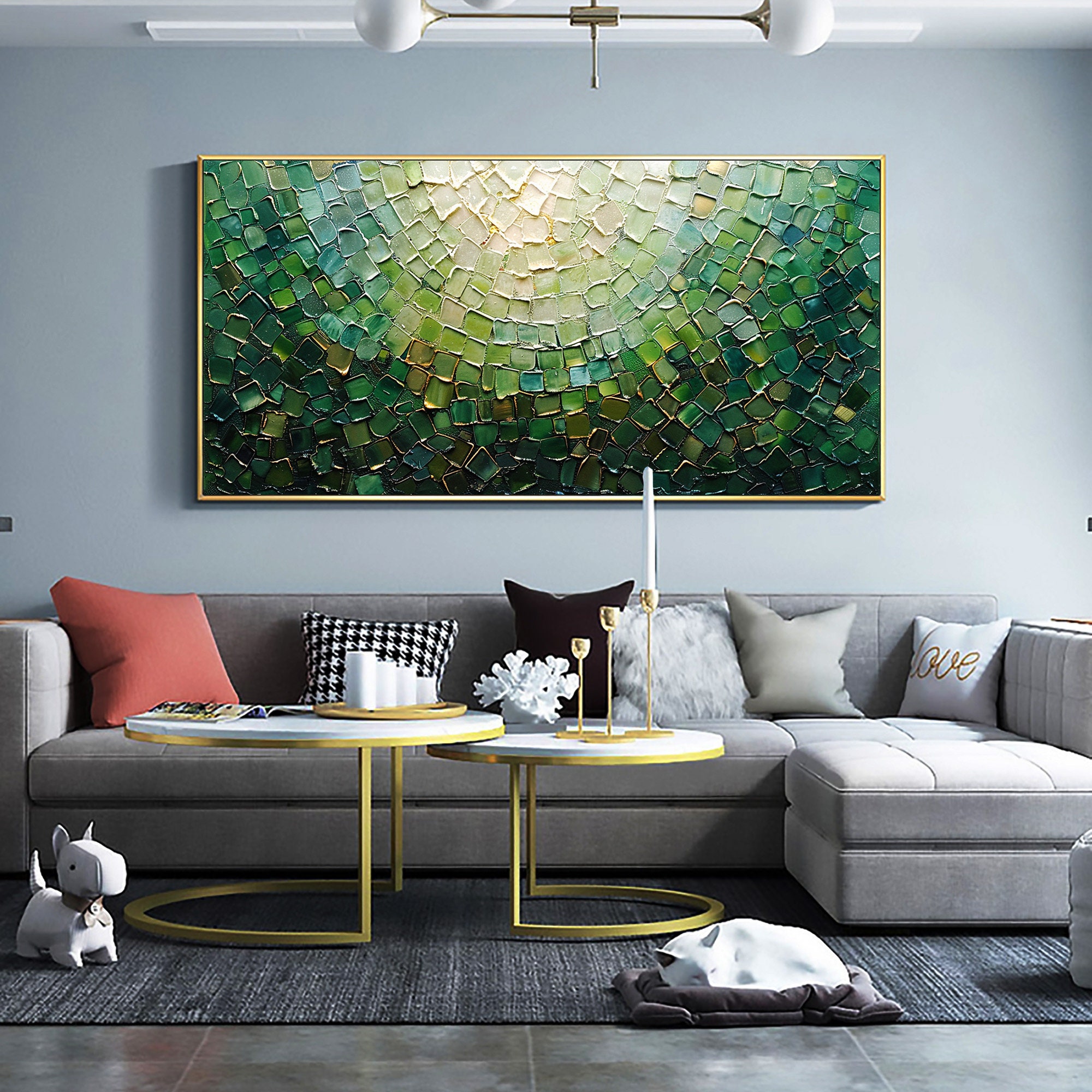 Original Green Oil Painting on Canvas Large Abstract Textured Palette ...
