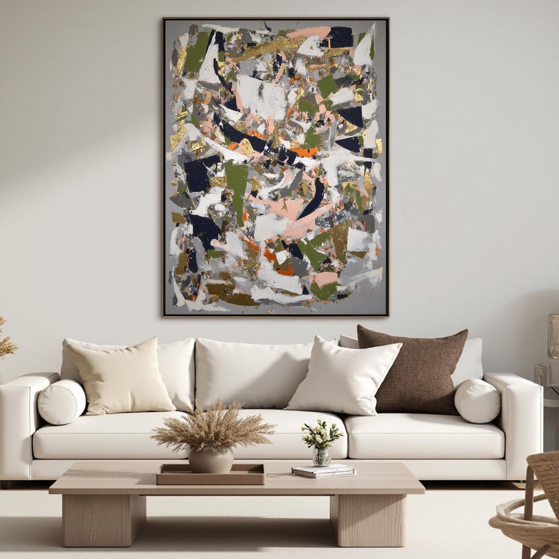 Large Textured Abstract Oil Painting on Canvas, Gold Leaf Wall Art ...