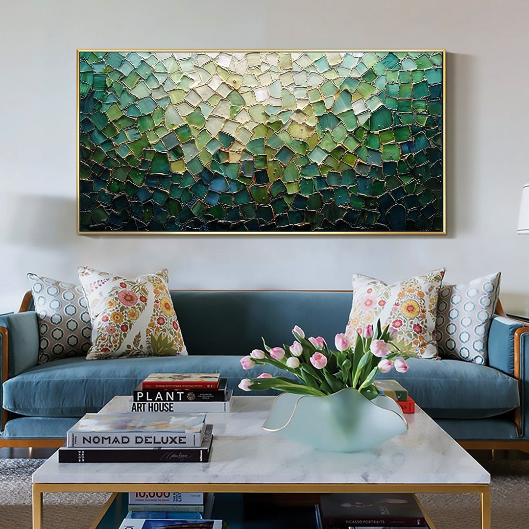 Abstract Green Oil Painting on Canvas Large Original Textured Emerald ...