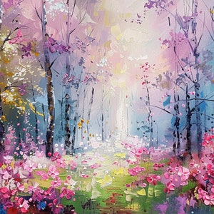 Abstract Forest Landscape Oil Painting on Canvas, Large Wall Art ...