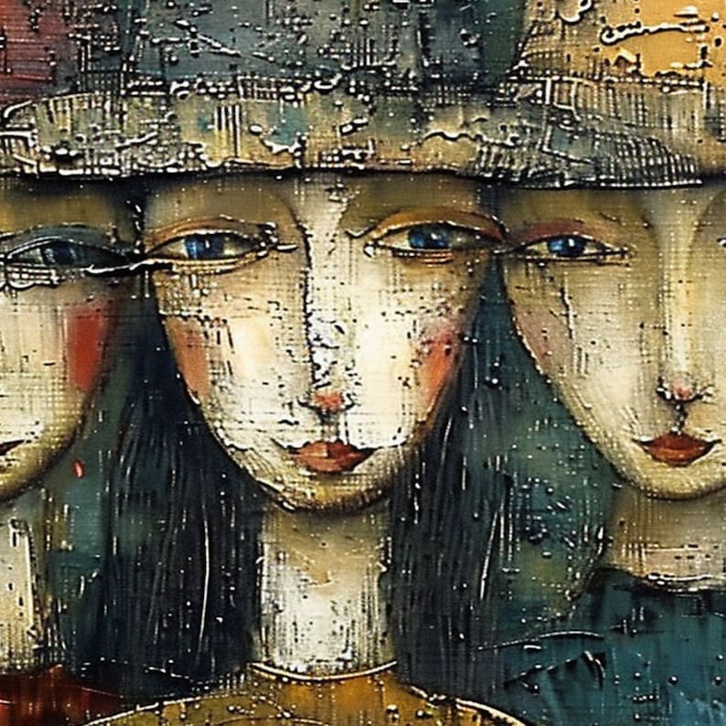Original Little Girls Oil Painting on Canvas, Large Wall Art, Abstract ...