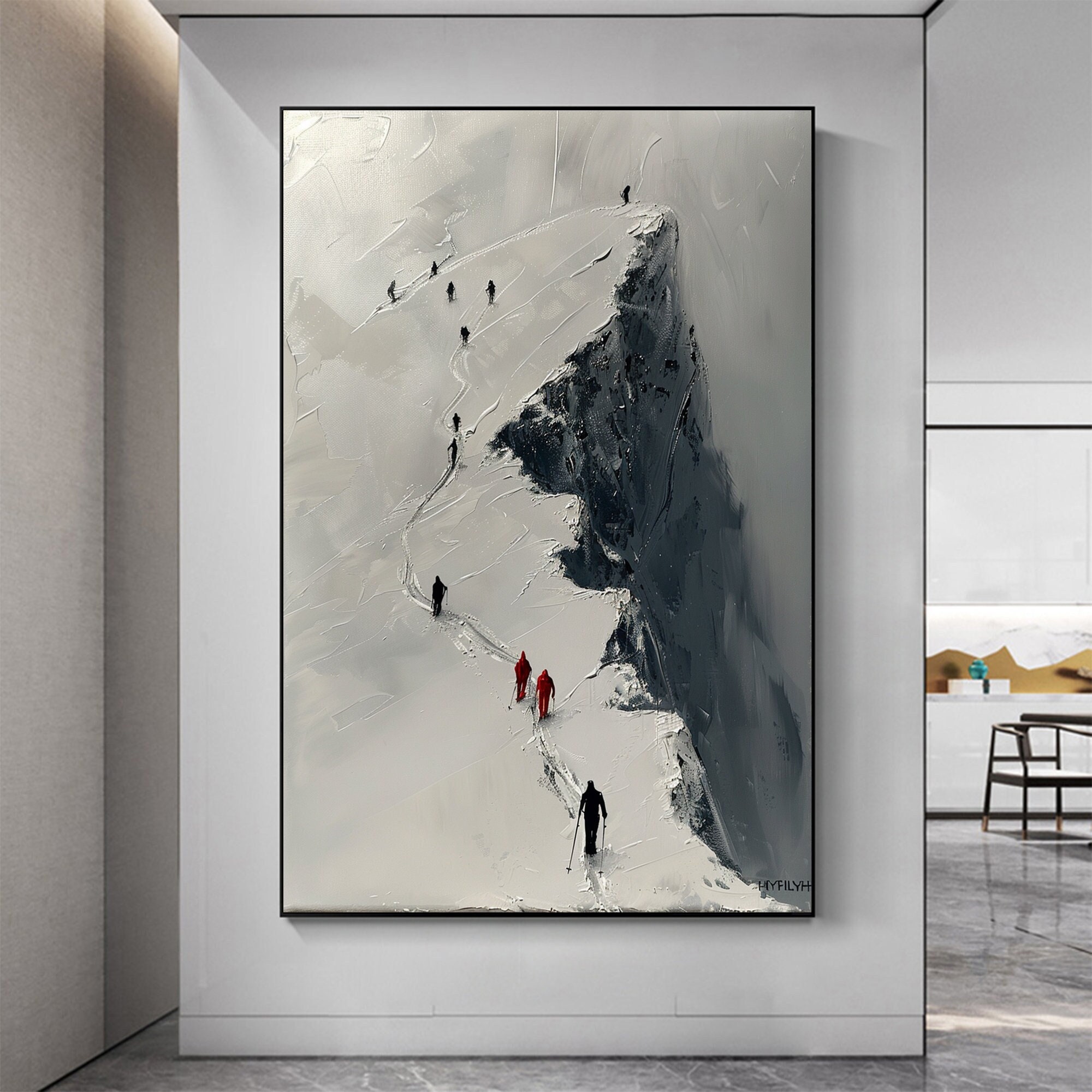 Abstract Mountain Climbing Oil Painting on Canvas, Large Wall Art ...