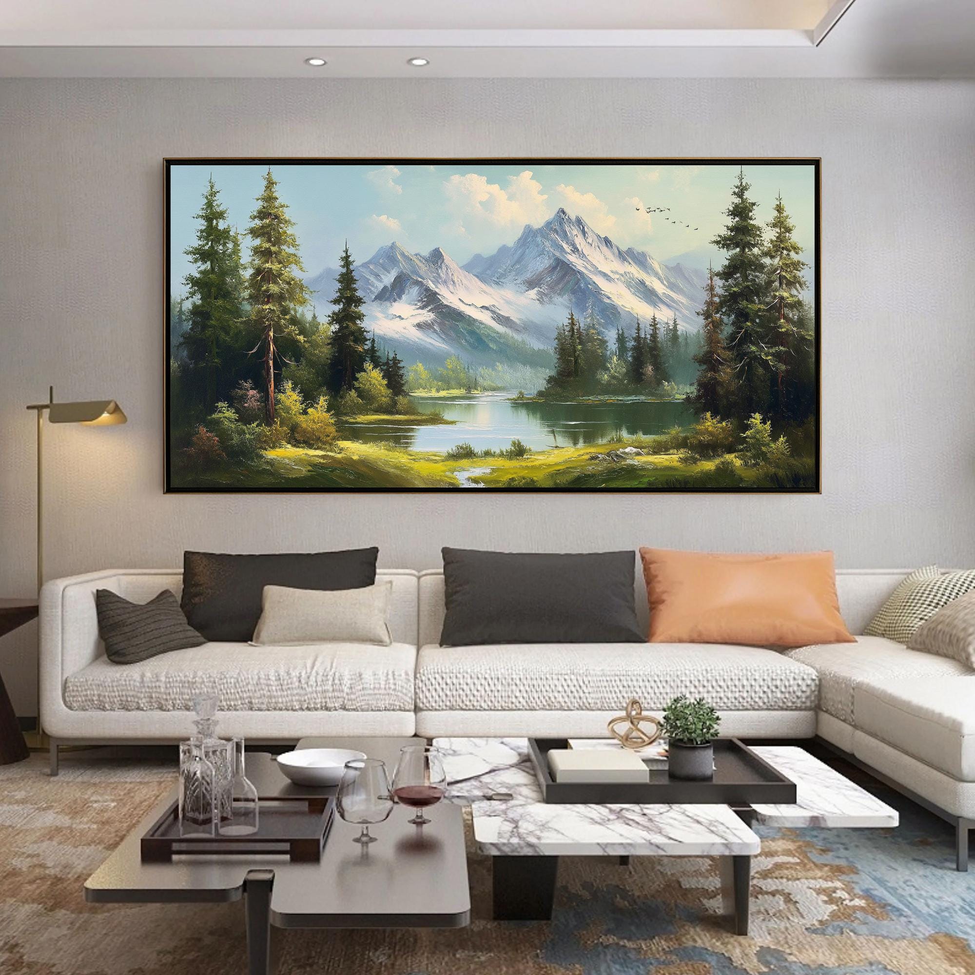 Original Natural Scenery Oil Painting on Canvas, Large Abstract Green ...