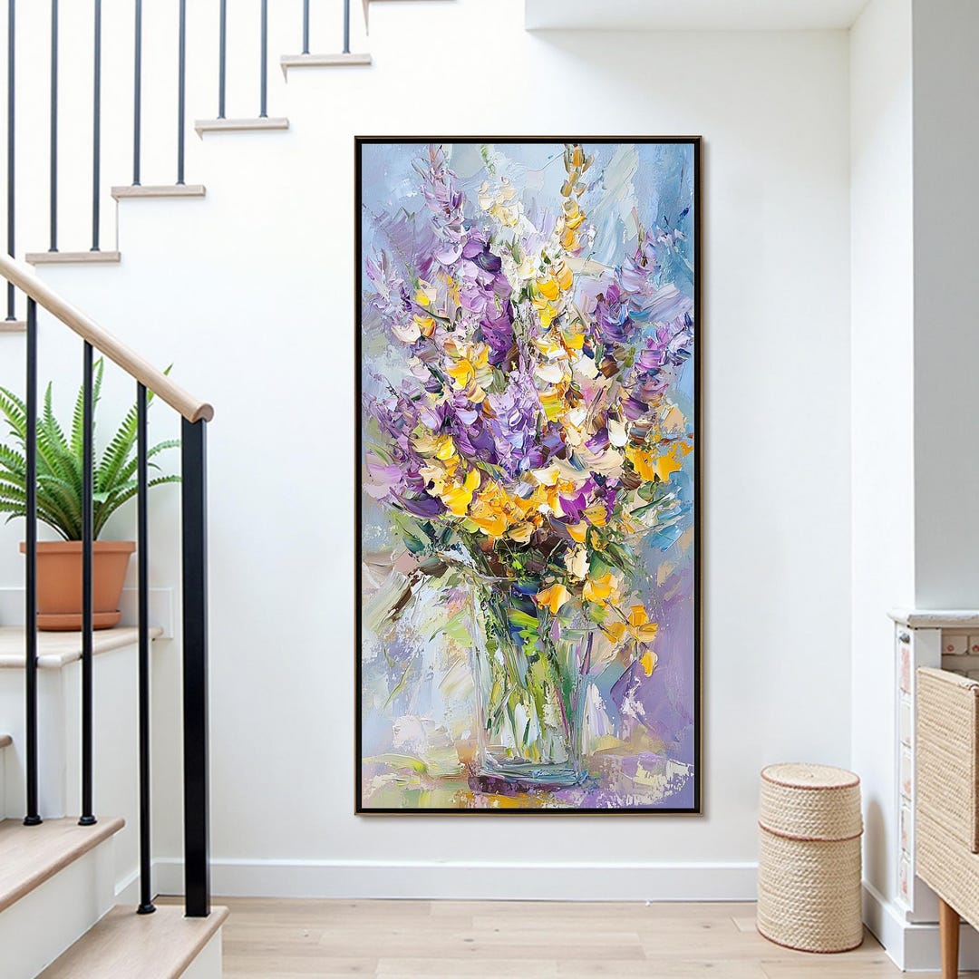 Abstract Purple Flower Oil Painting on Canvas, Large Wall Art, Original ...