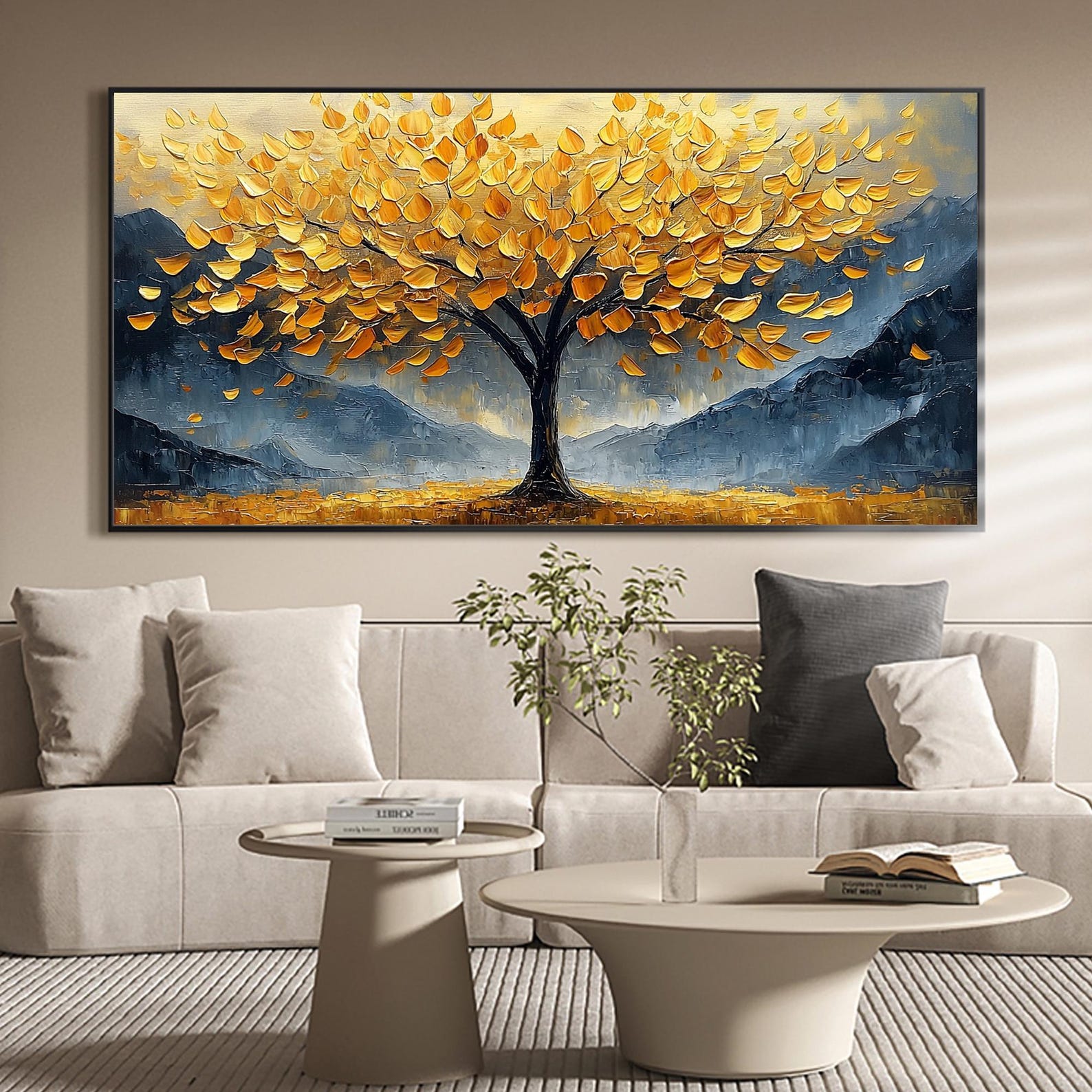 Textured Gold Tree Oil Painting on Canvas, Abstract Wall Art - Etsy