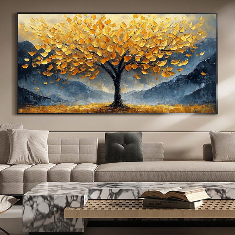 Textured Gold Tree Oil Painting on Canvas, Abstract Wall Art - Etsy