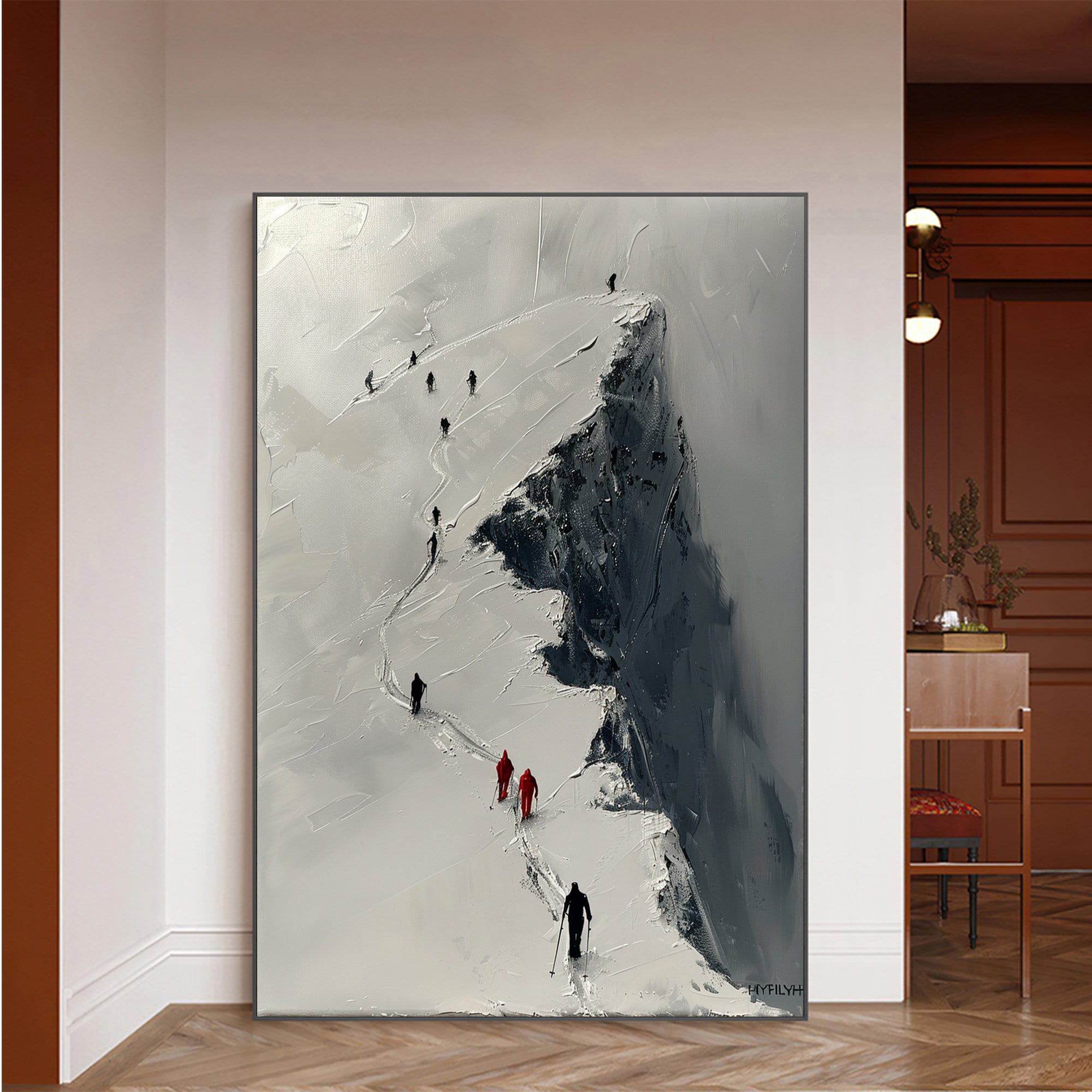 Abstract Mountain Climbing Oil Painting on Canvas, Large Wall Art ...