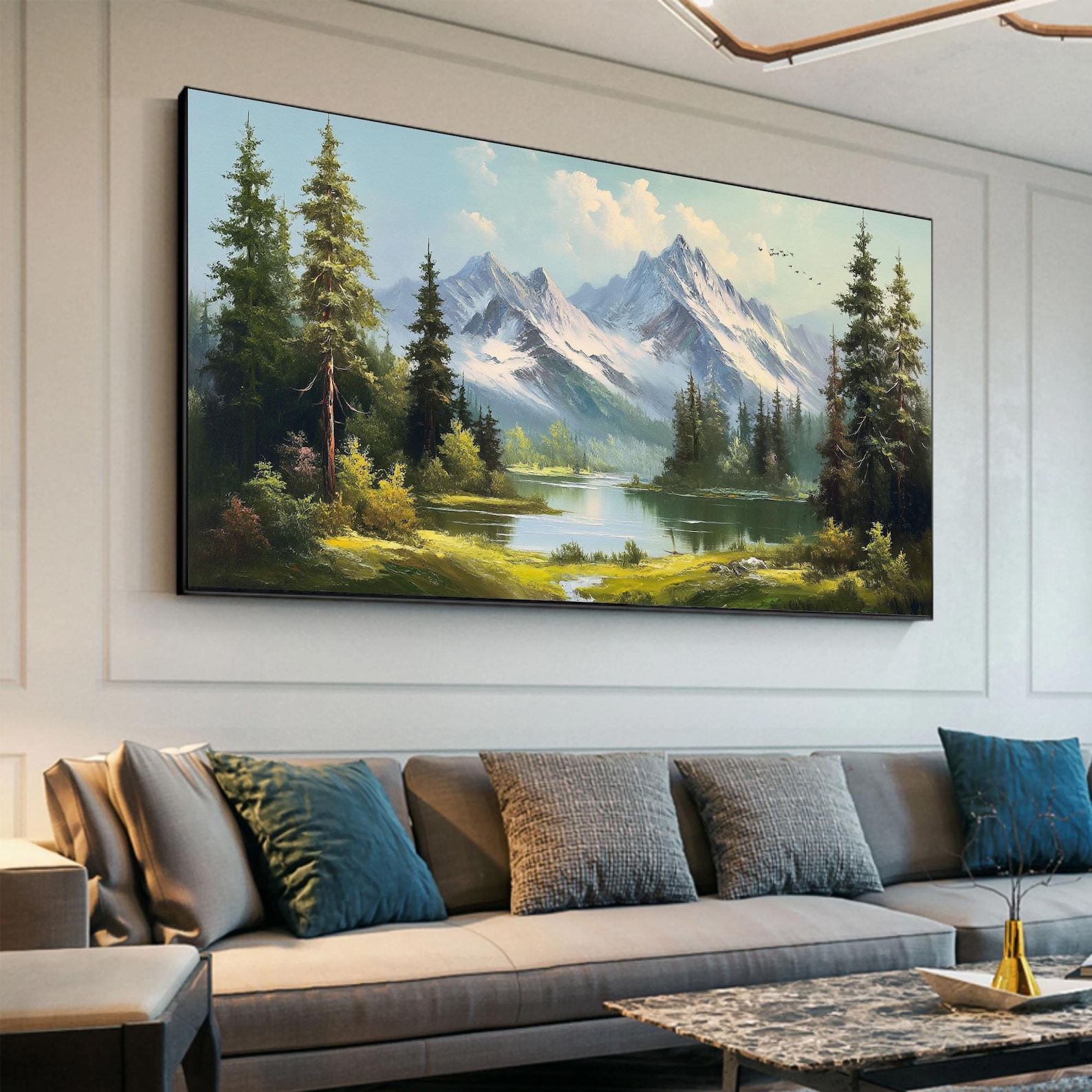 Original Natural Scenery Oil Painting on Canvas, Large Abstract Green ...