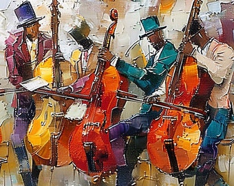 キャンバスウォールアートに描かれた大きな抽象ジャズバンドの油絵