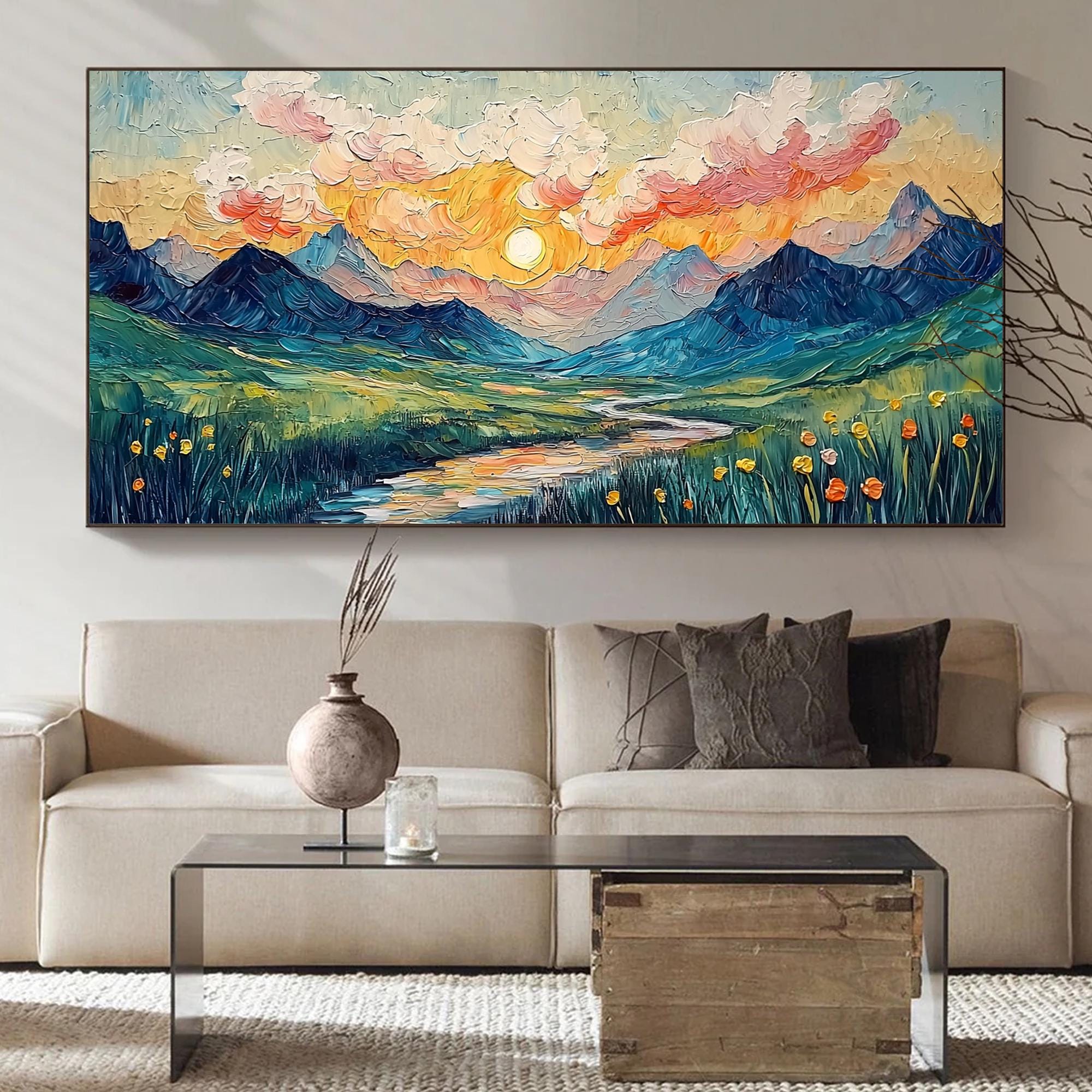 Hand-painted Original Mountain Landscape Oil Painting, Abstract