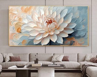 Impasto Textured 3D Flower Oil Painting, Abstract Floral Wall Decor, Large Wall Art, Original Blooming Blossom Painting, Living Room Decor