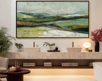 Abstract Meadow Hills Oil Painting, Earthy Scenery Wall Art, Original Minimalist Countryside Canvas Art, Textured Modern Rustic Home Decor