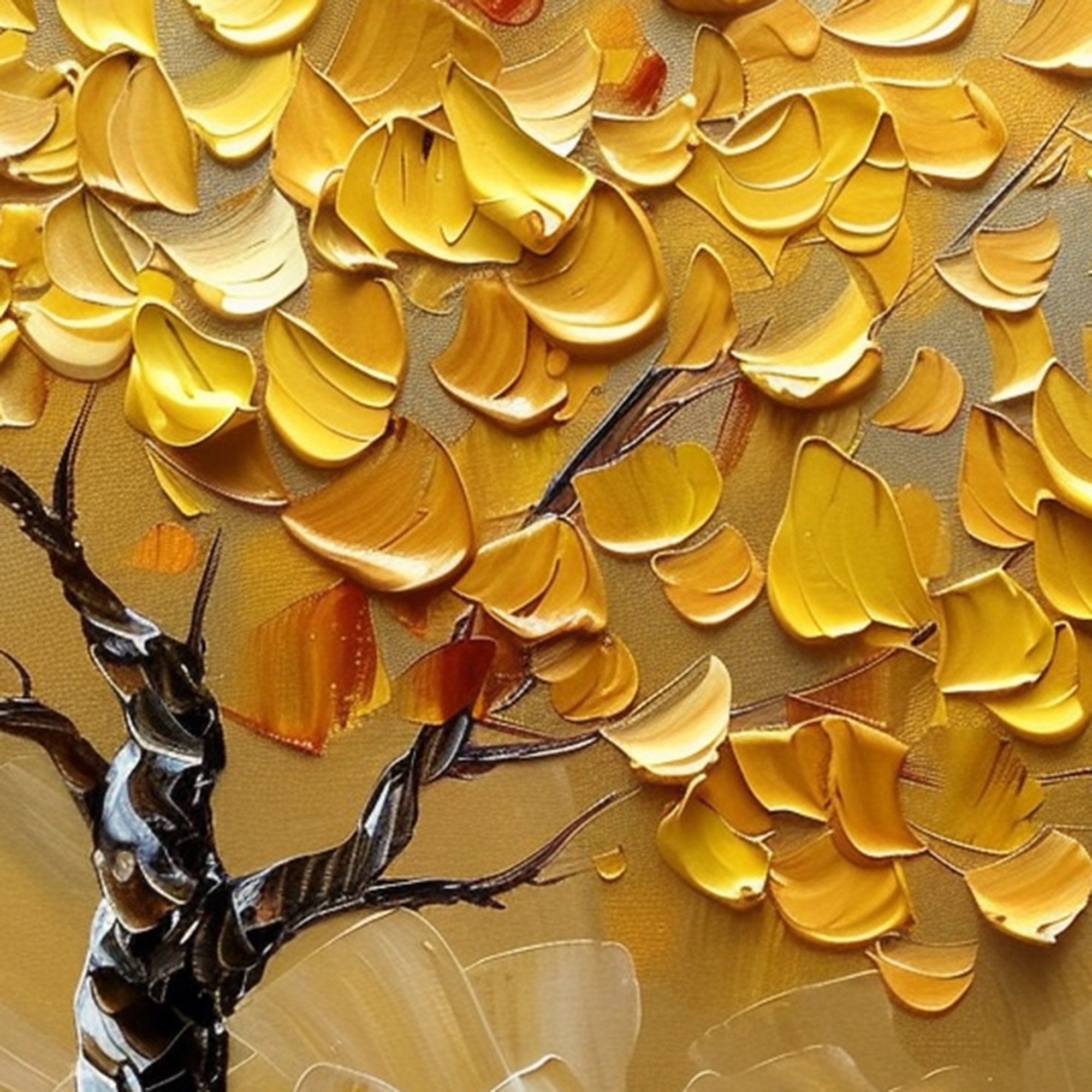 Abstract Golden Tree Oil Painting on Canvas, Large Original Gold Yellow ...