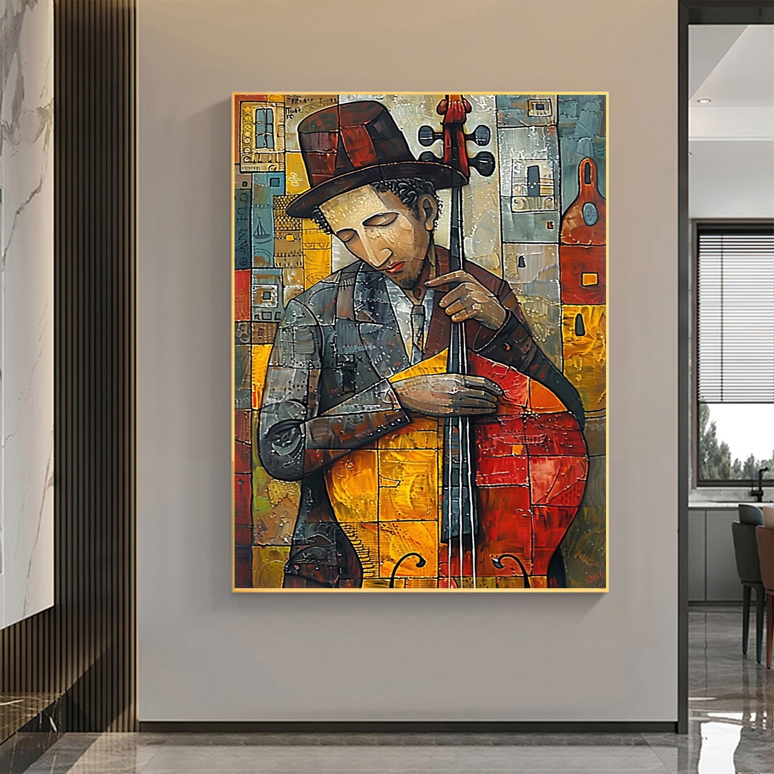 Abstract Cellist Oil Painting on Canvas, Large Wall Art Original ...