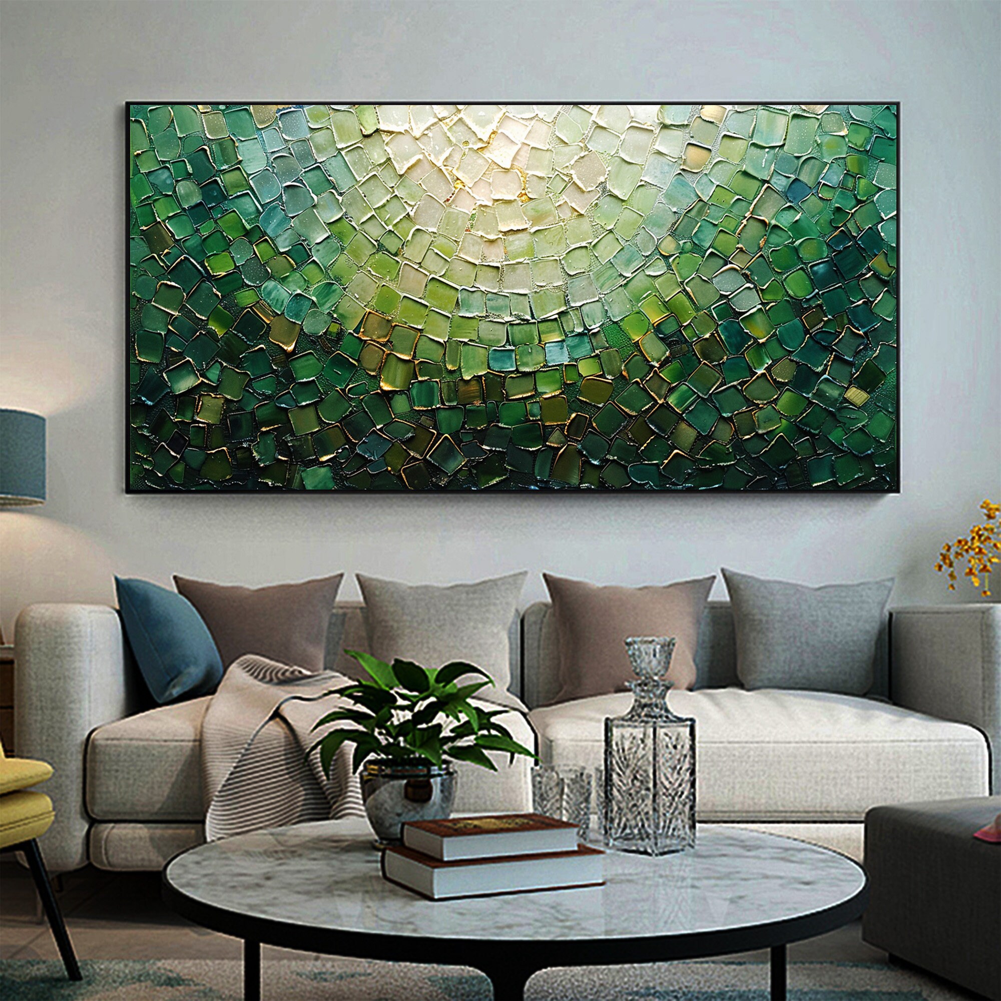 Original Green Oil Painting on Canvas Large Abstract Textured Palette ...