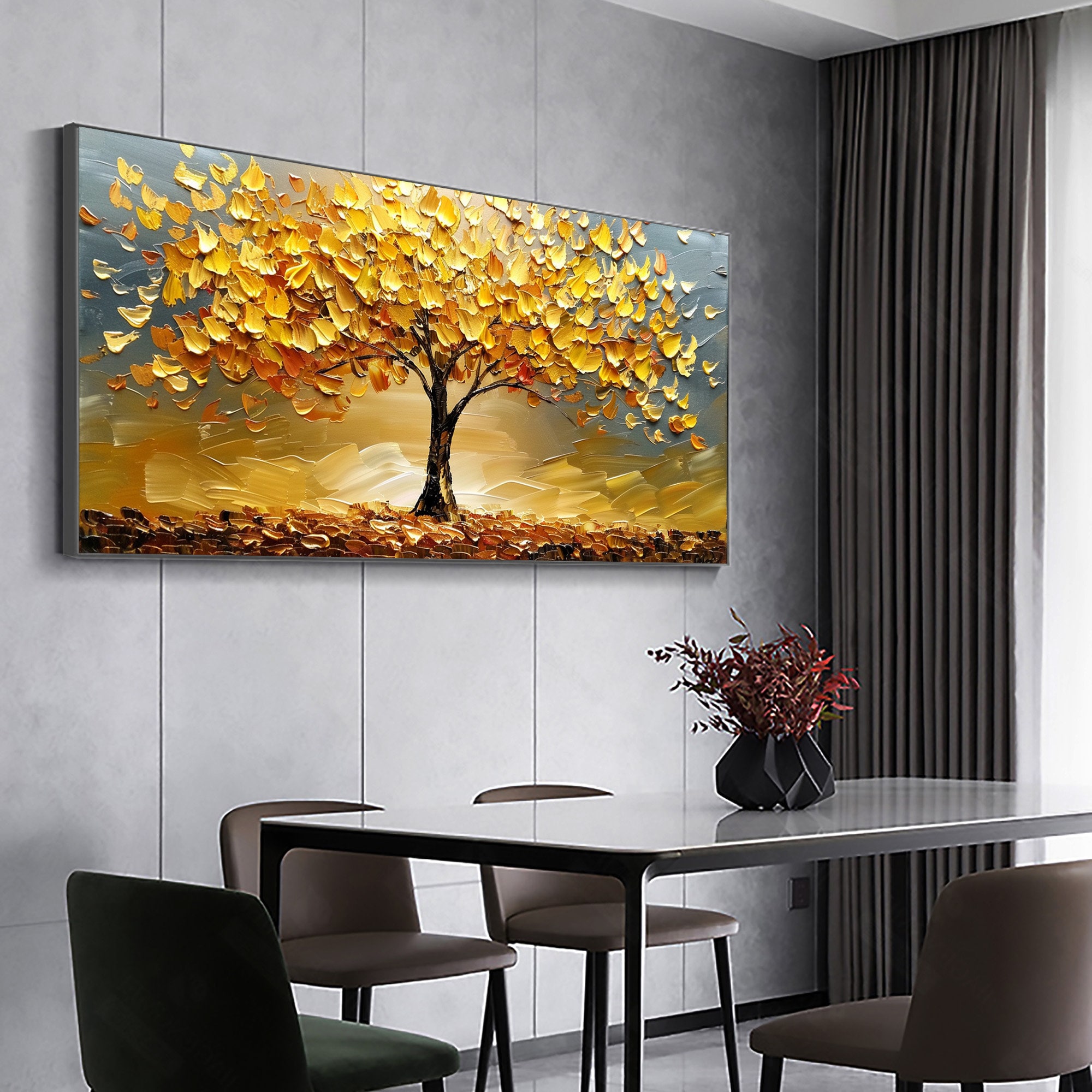 Abstract Tree Landscape Oil Painting on Canvas Original Textured Gold ...