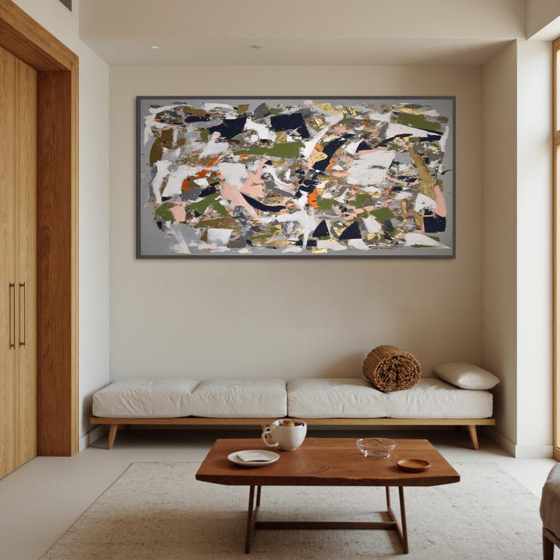 Large Textured Abstract Oil Painting on Canvas, Gold Leaf Wall Art ...