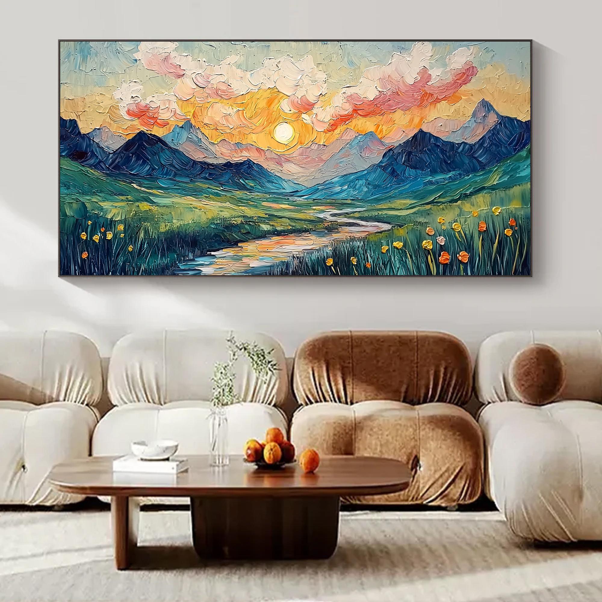 Hand-painted Original Mountain Landscape Oil Painting, Abstract