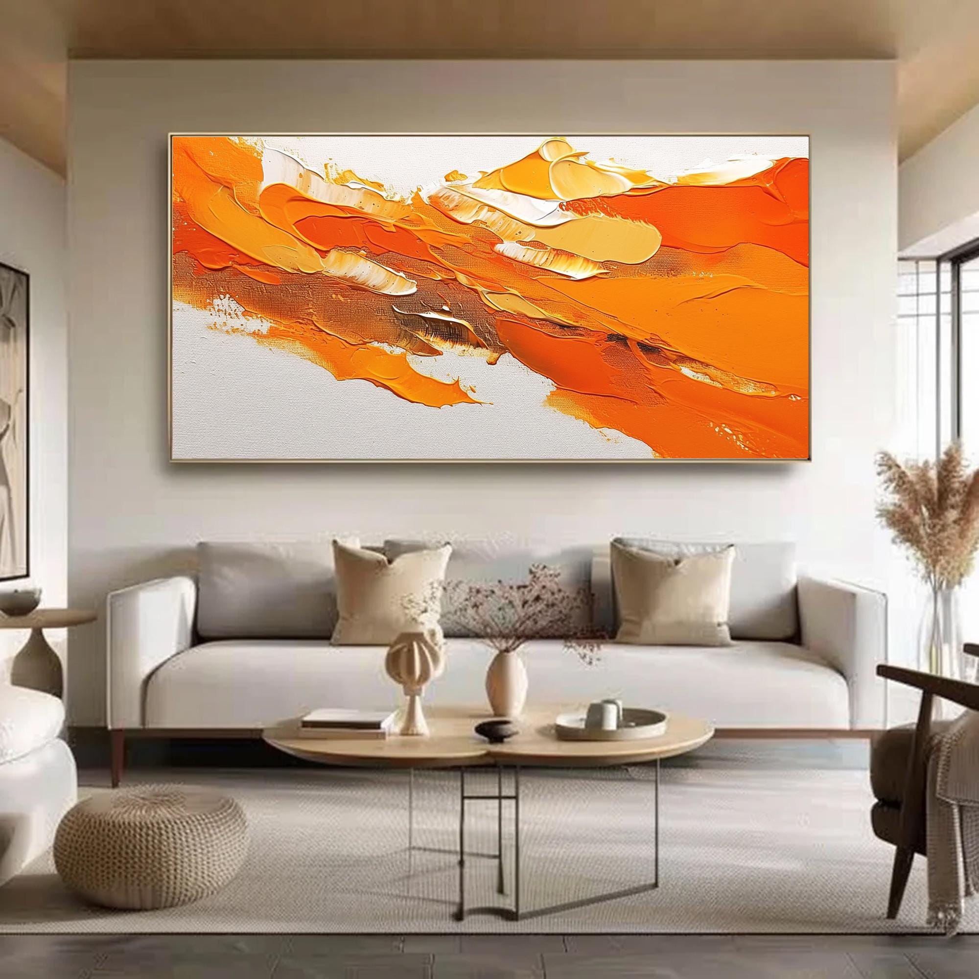 Vibrant Orange Abstract Painting, Textured Impasto Oil Painting on ...