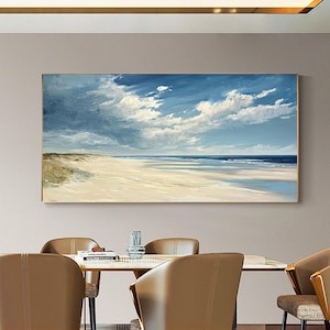 Minimalist Blue Ocean Oil Painting on Canvas, Abstract Sea Waves Painting, Large Original Ocean Seascape Wall Art, Modern Living Room Decor