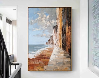 Abstract Original Seascape Oil Painting On Canvas, Large Wall Art, Coastal Landscape Painting, Custom Painting Modern Living room Wall Decor