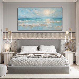 Original Blue Ocean Scenery Oil Painting On Canvas, Large Seascape Wall Art, Abstract Sea Waves Painting, Modern Living Room Home Decor