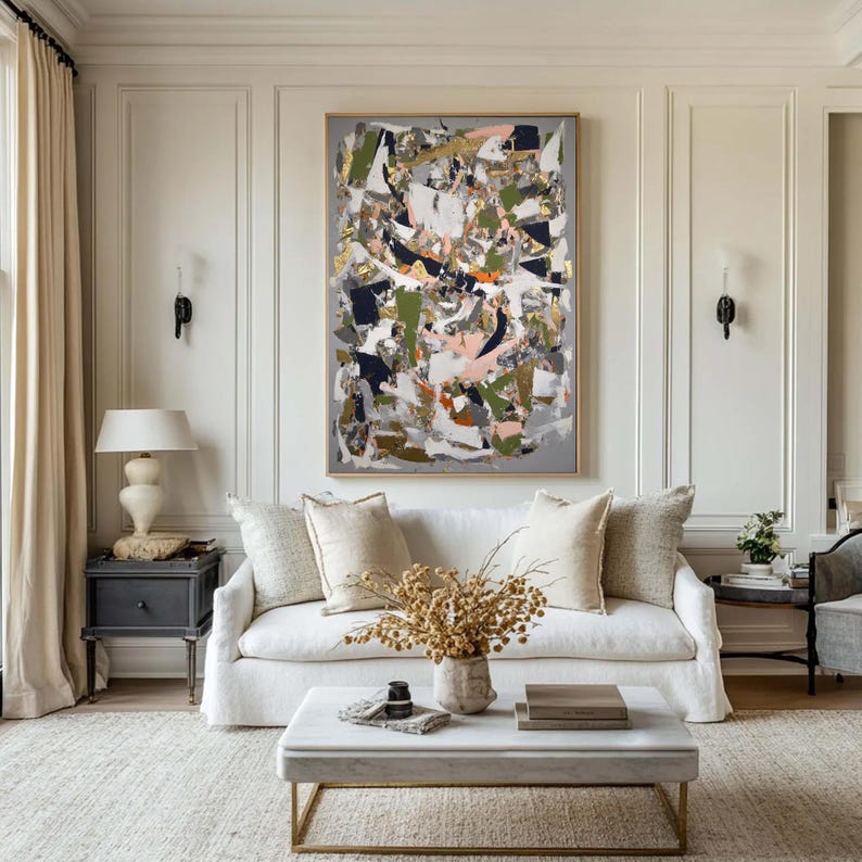 Large Textured Abstract Oil Painting on Canvas, Gold Leaf Wall Art ...