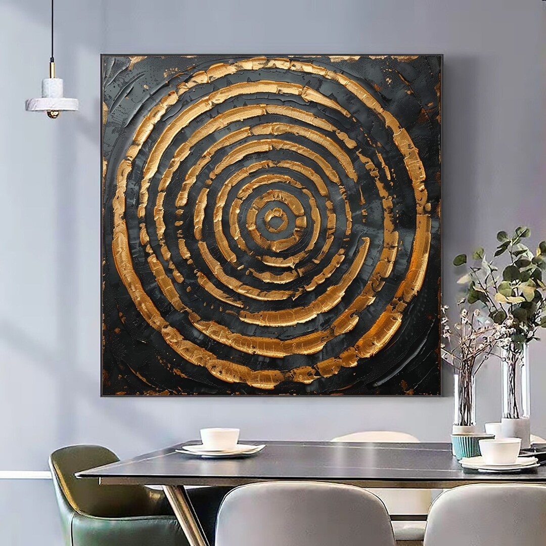 original-gold-circle-oil-painting-on-canvas-large-abstract-3d-black