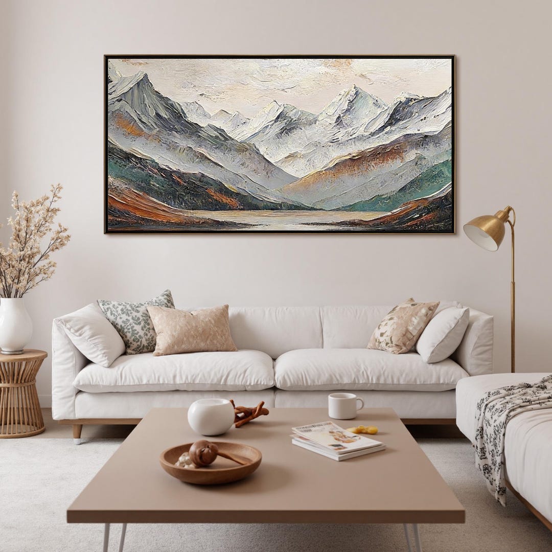 Original Textured Mountain Painting, Large Abstract Landscape Wall Art ...