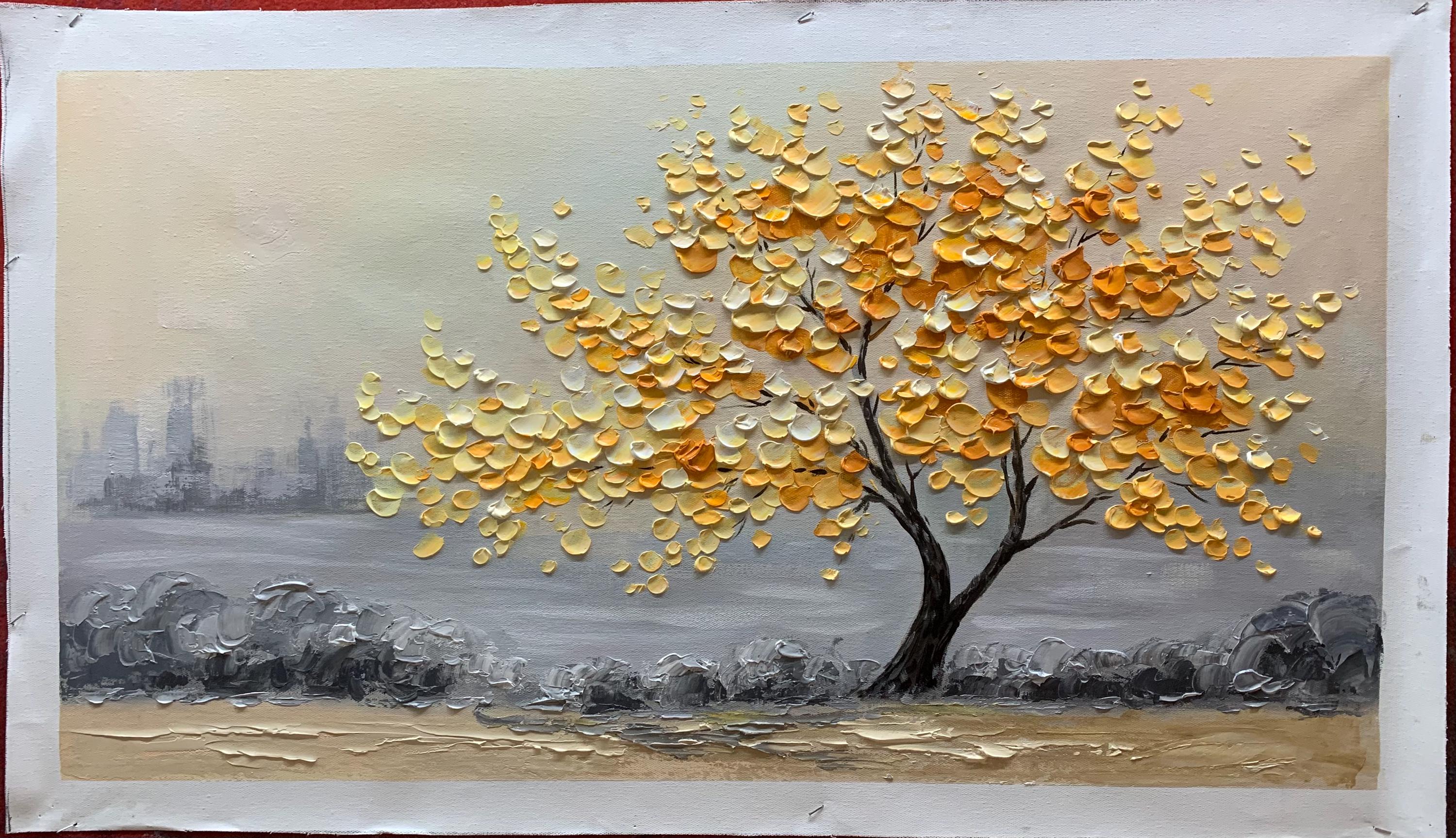 Large Original Blooming Big Tree Oil Painting on Canvas, Abstract