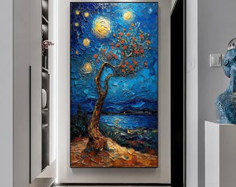 キャンバスに描かれた抽象風景画、オリジナルの金箔画、黄金の森の絵画