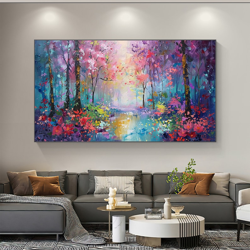 Large Original Forest Oil Painting on Canvas, Texture Wall Art Abstract ...