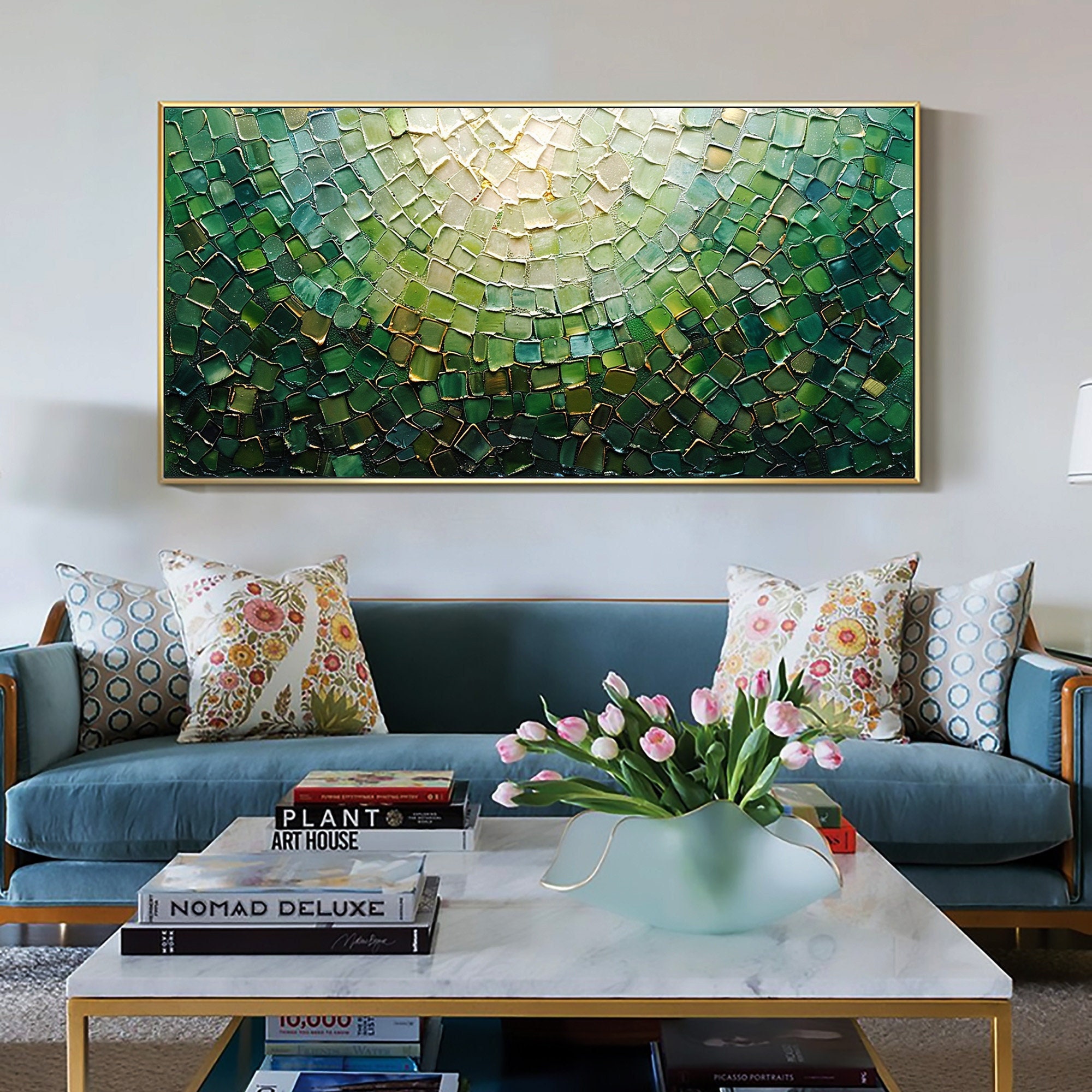 Original Green Oil Painting on Canvas Large Abstract Textured Palette ...