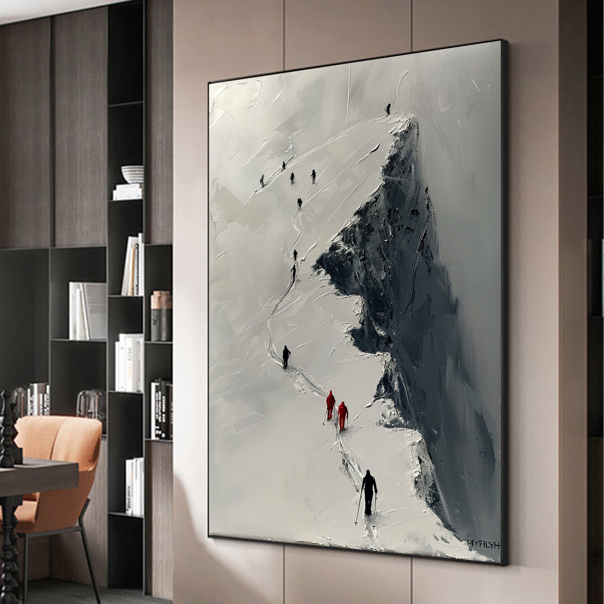 Abstract Mountain Climbing Oil Painting on Canvas, Large Wall Art ...