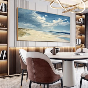 Minimalist Blue Ocean Oil Painting on Canvas, Abstract Sea Waves Painting, Large Original Ocean Seascape Wall Art, Modern Living Room Decor