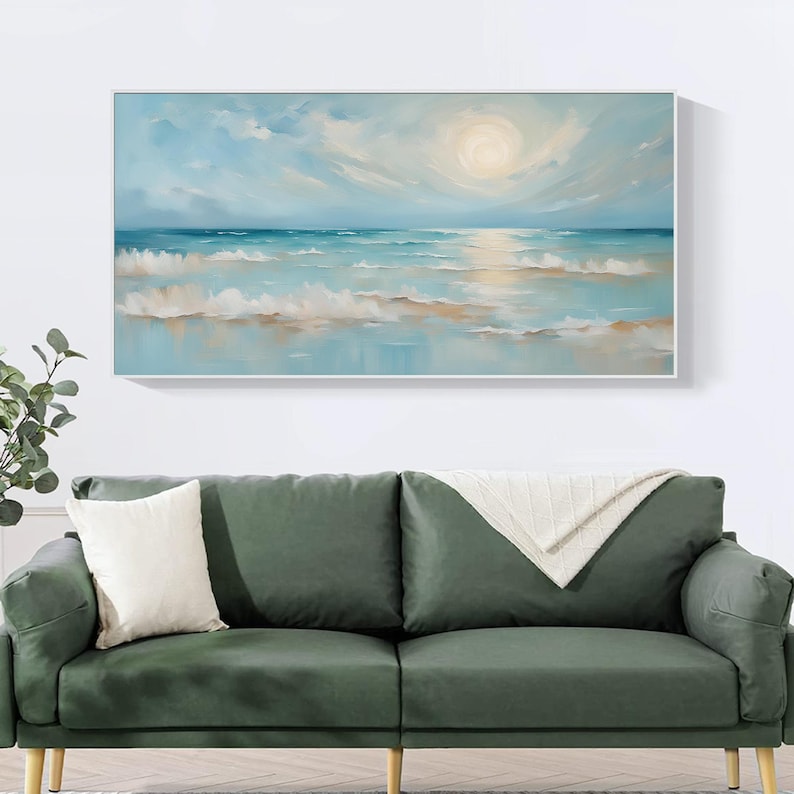 Original Blue Ocean Scenery Oil Painting On Canvas, Large Seascape Wall Art, Abstract Sea Waves Painting, Modern Living Room Home Decor