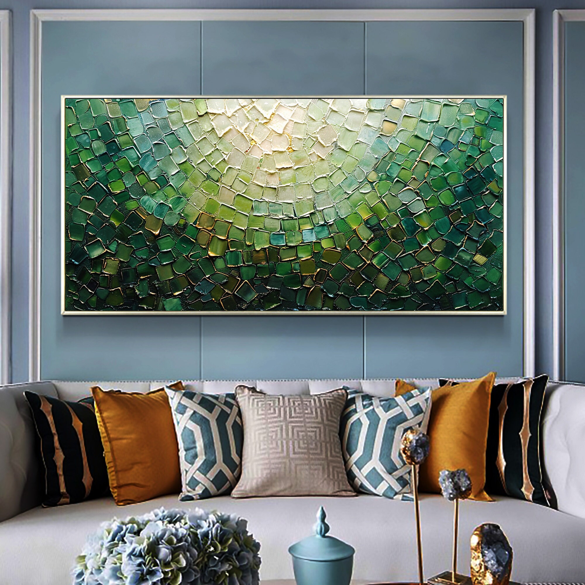 Original Green Oil Painting on Canvas Large Abstract Textured Palette ...
