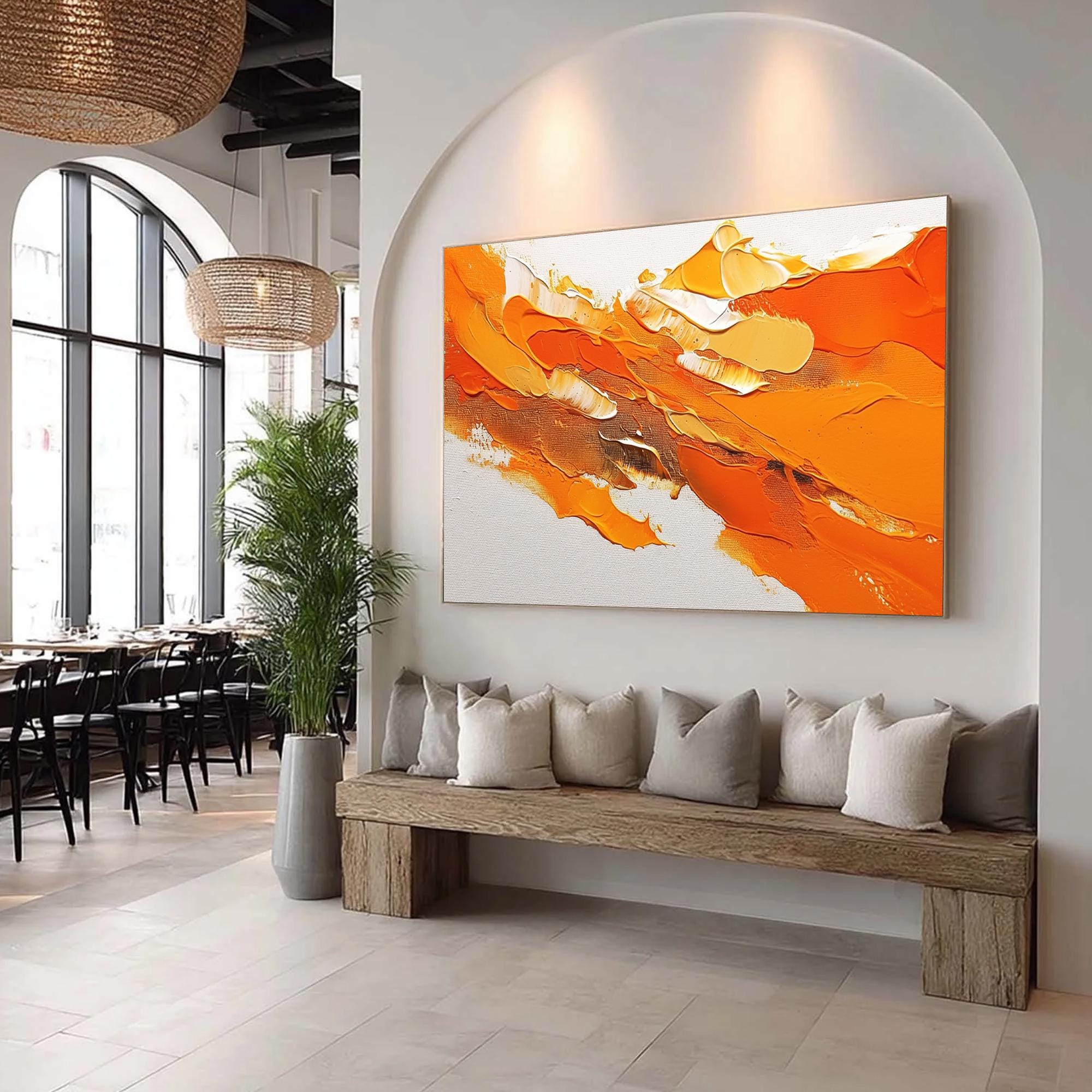 Vibrant Orange Abstract Painting, Textured Impasto Oil Painting on ...
